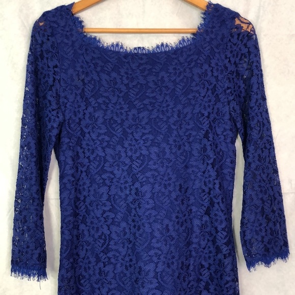 Diane von Furstenberg Zarita  in Chrome Purple 3/4-Sleeve Fitted Lace Dress Sz10 - Picture 5 of 14